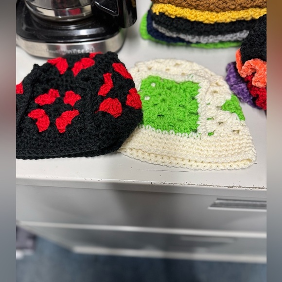 Cream & Green Crochet Beanie Hat made to order - Picture 5 of 8